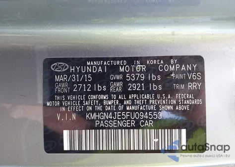 2015 Hyundai Genesis 3.8 из США, поврежденный, VIN KMHGN4JE5FU094553